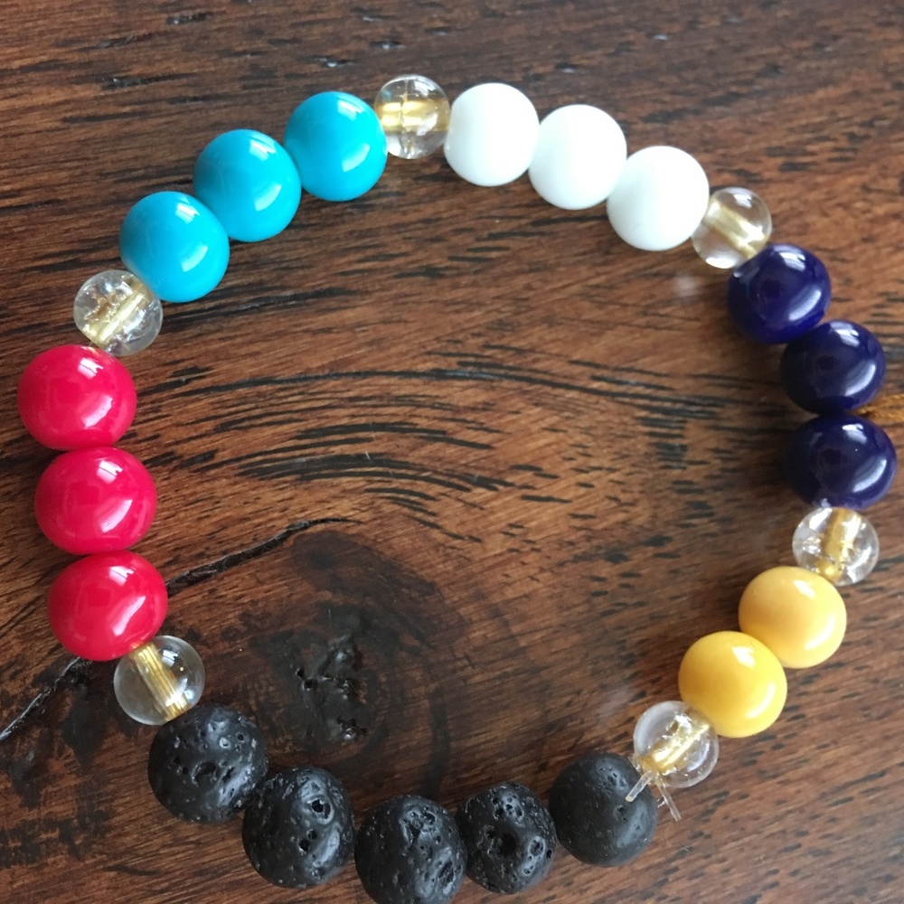 Handmade Essential Oil Bracelet, Lava Beads Red Yellow Blue Red White